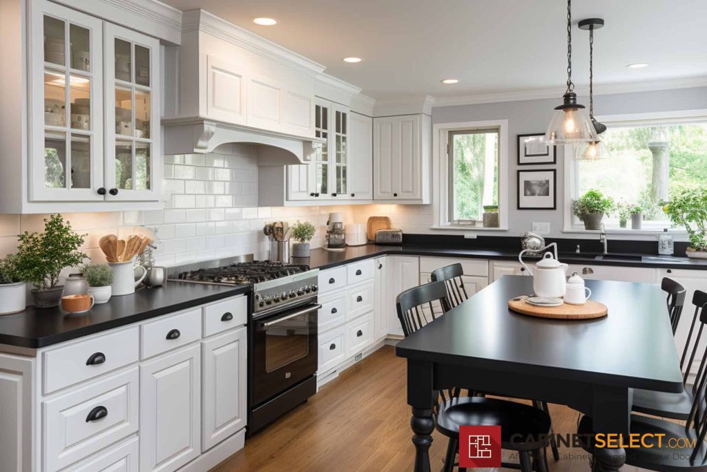 Modern White Kitchen Enhanced with Black Appliances